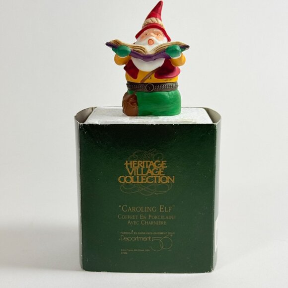 Dept 56 Caroling Elf Trinket Box 57506 Heritage Village Hinged Collectible - Picture 1 of 7